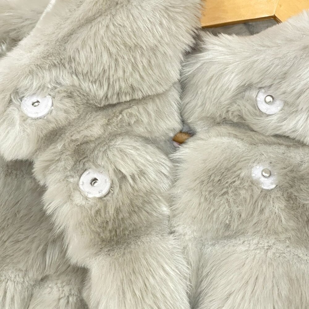 Eliza J Faux Fur Coat Jacket Gray Silver Floral Lining Petite Small - Picture 7 of 11